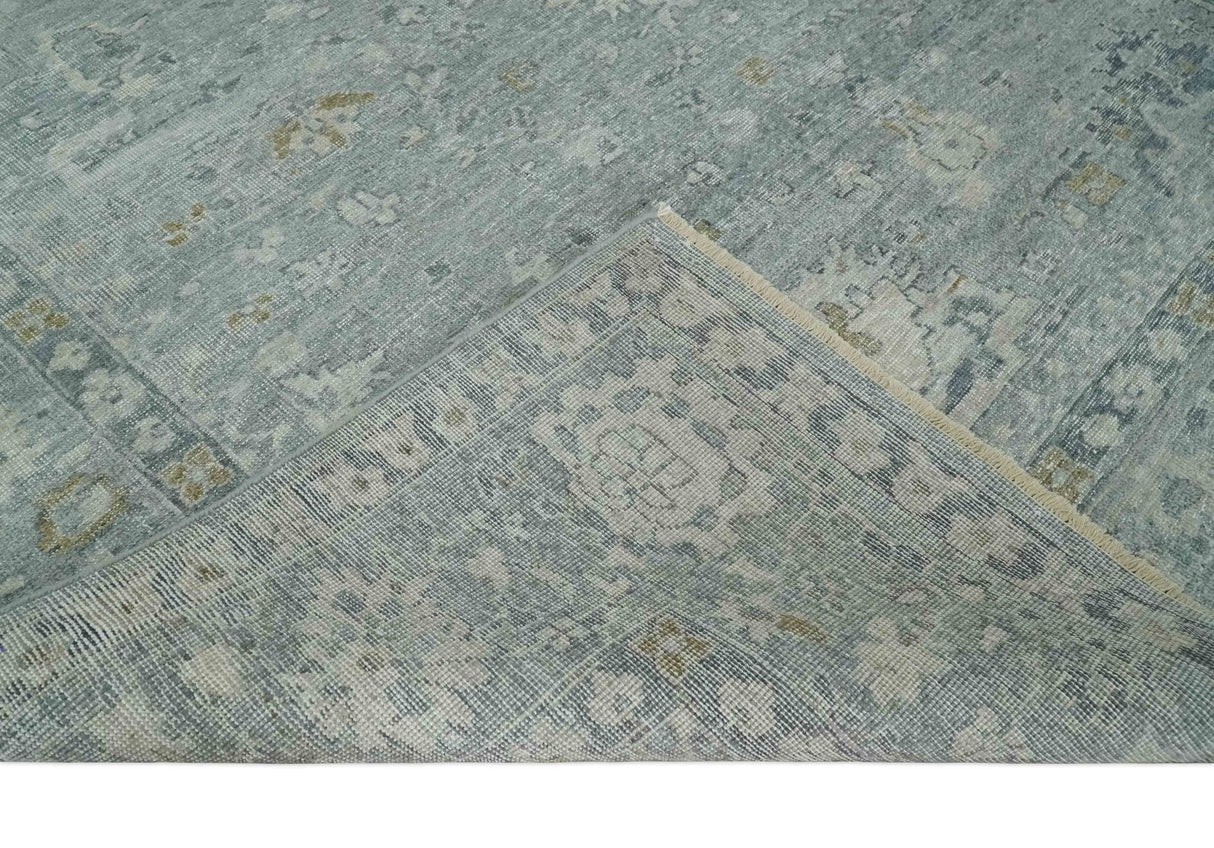 Antique Distressed Look Gray and Silver Low Pile Multi Size Oushak wool Area Rug