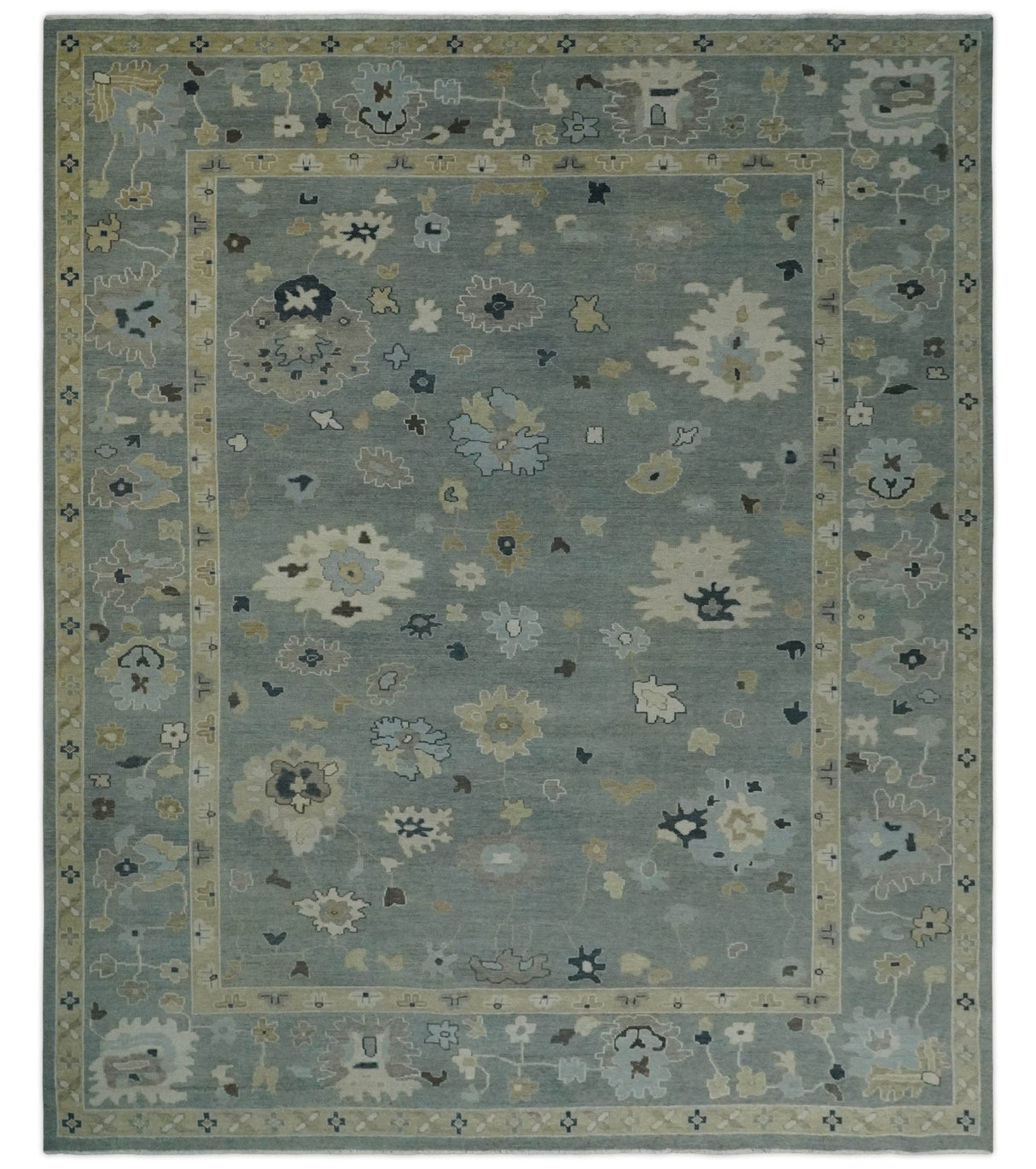 Antique Finish Multi Size Hand Knotted Oushak Silver and Beige Traditional Area Rug