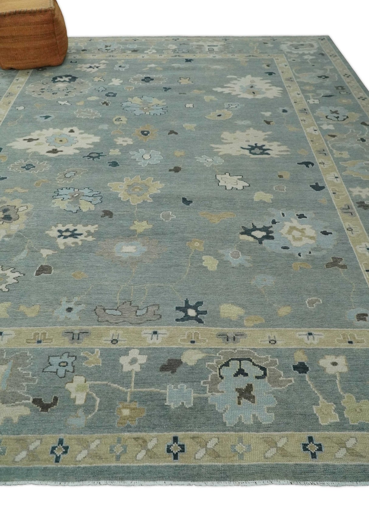 Antique Finish Multi Size Hand Knotted Oushak Silver and Beige Traditional Area Rug