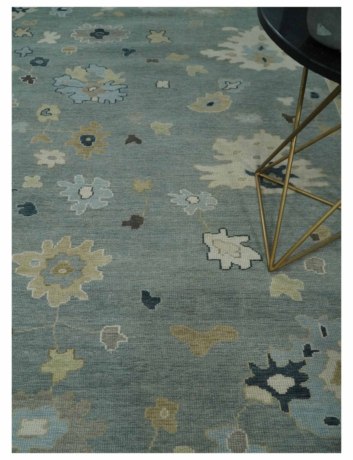 Antique Finish Multi Size Hand Knotted Oushak Silver and Beige Traditional Area Rug