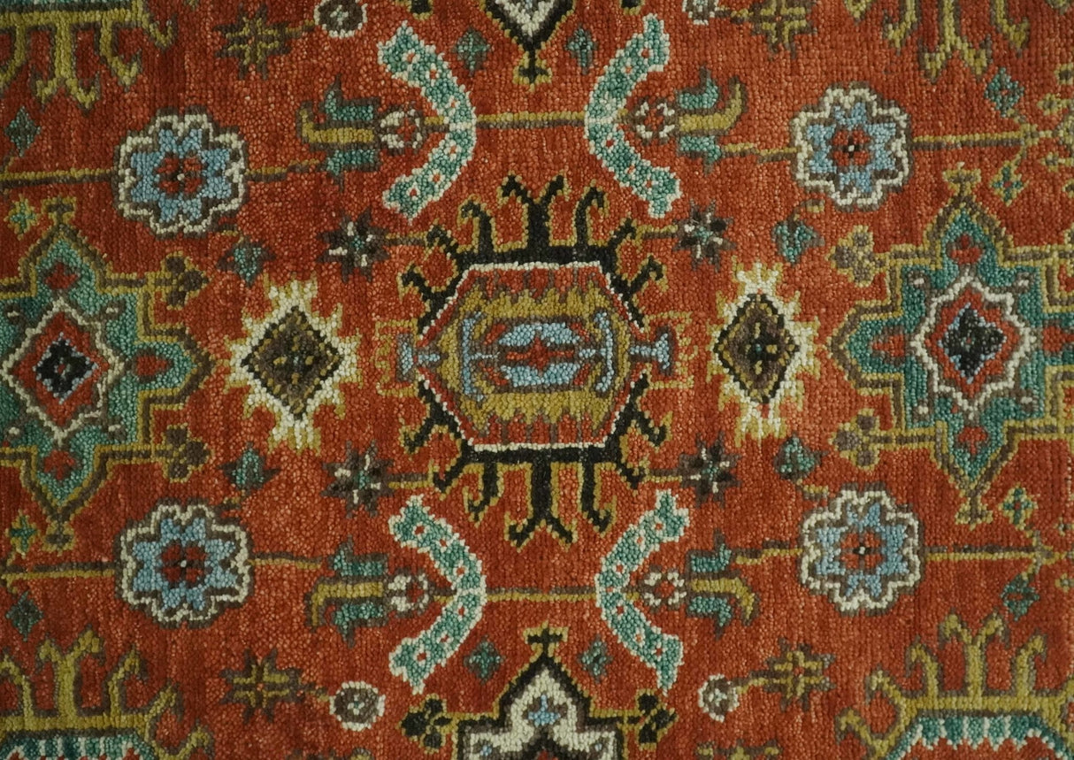 Custom Made Hand Knotted Rust and Black Traditional Wool Rug