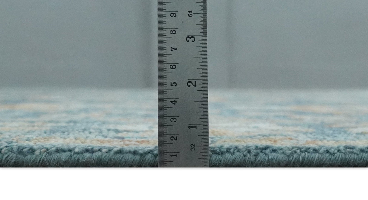 Custom Made Antique Hand Knotted Blue and Beige Traditional Oushak Wool Area Rug