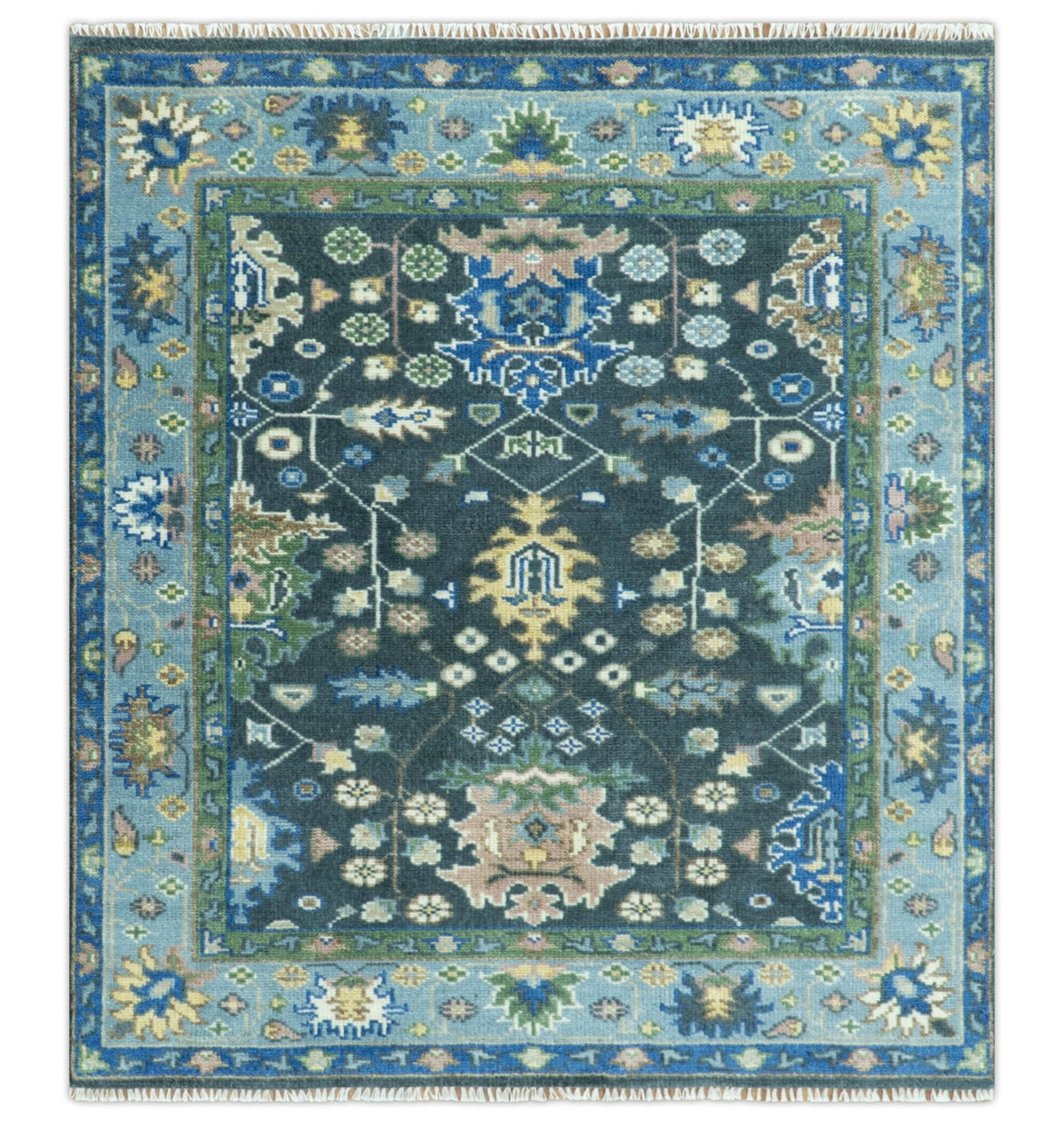 Antique Hand Knotted Green Moss and Blue Traditional Turkish Vintage Oushak Custom Made Wool Area Rug
