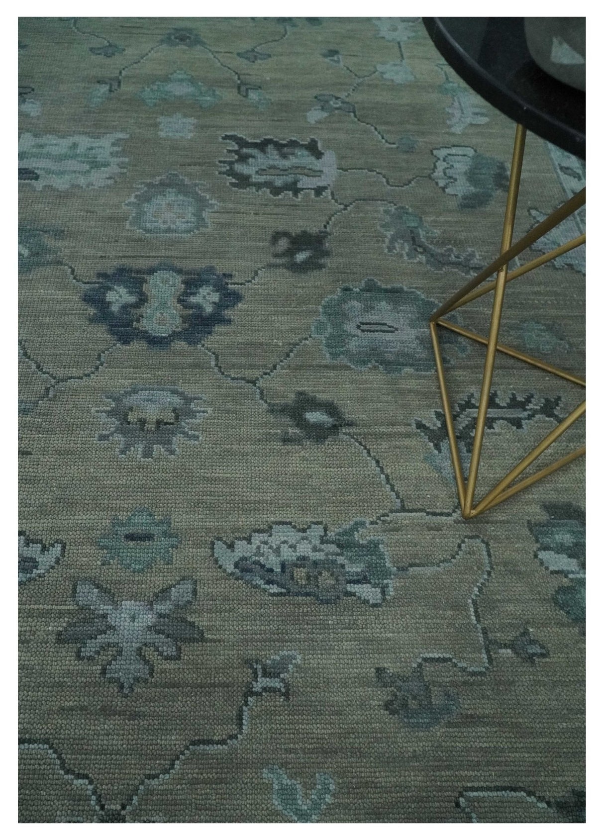 Antique Hand Knotted Beige, Charcoal and Silver Traditional Oushak wool Area Rug