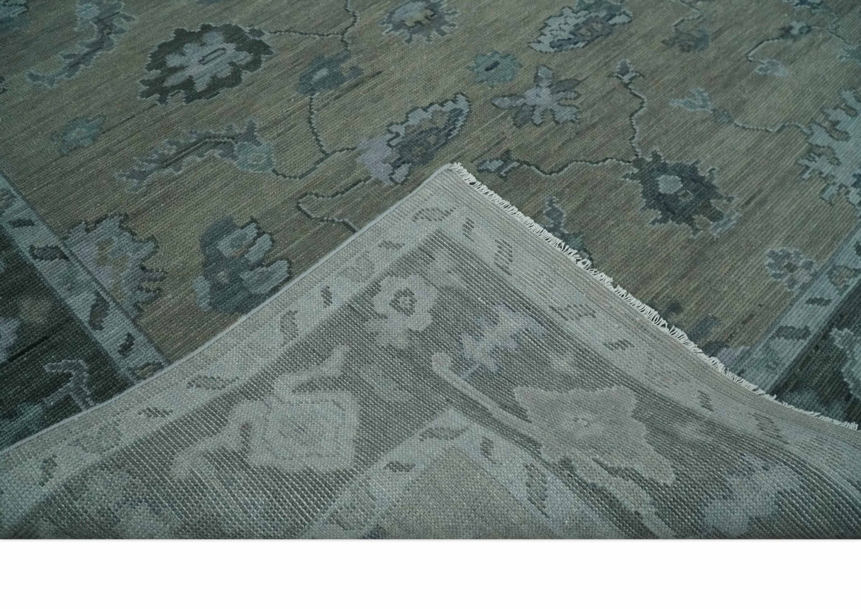 Antique Hand Knotted Beige, Charcoal and Silver Traditional Oushak wool Area Rug