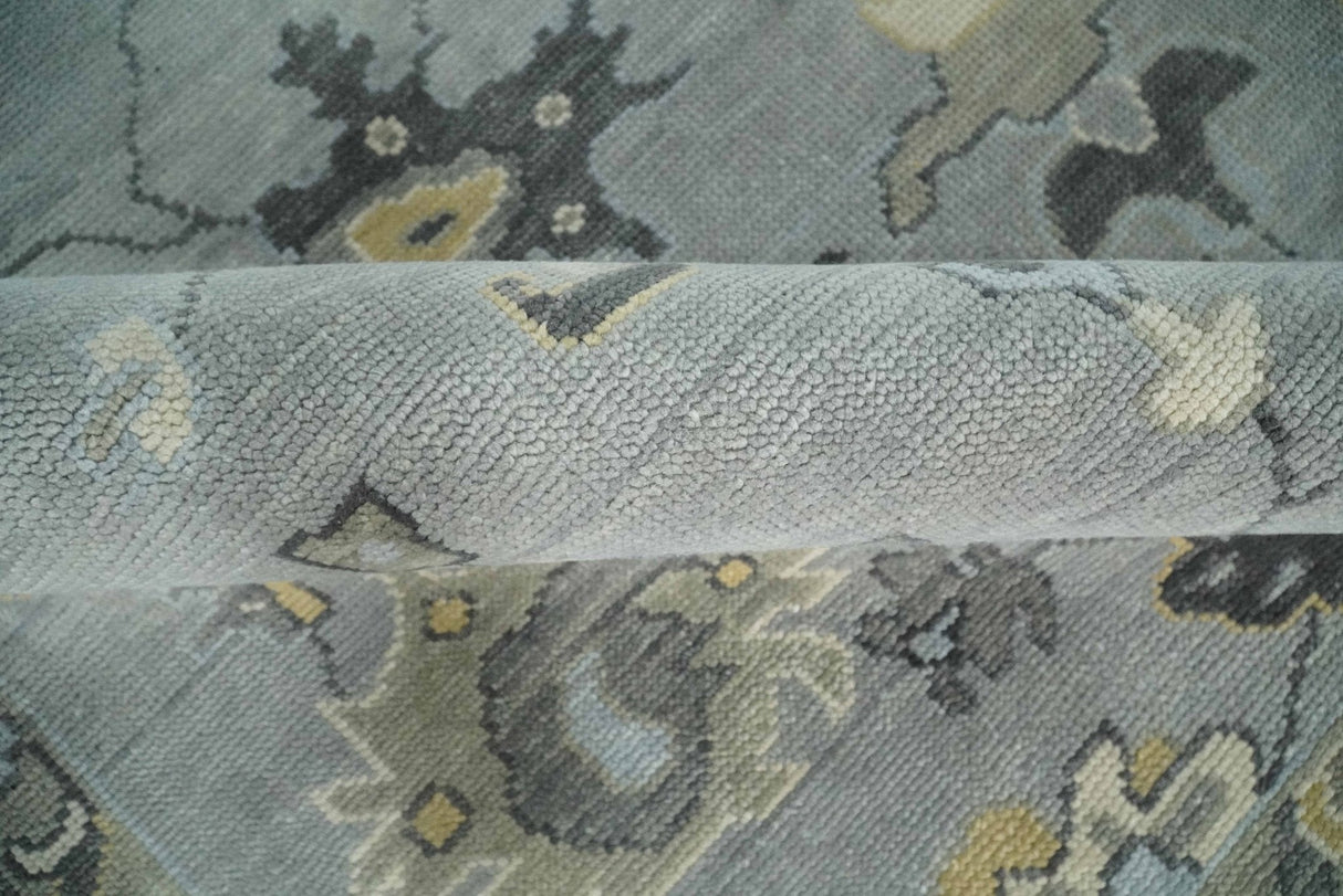 Antique Hand Knotted Silver and Charcoal Traditional Floral Oushak Wool Area Rug