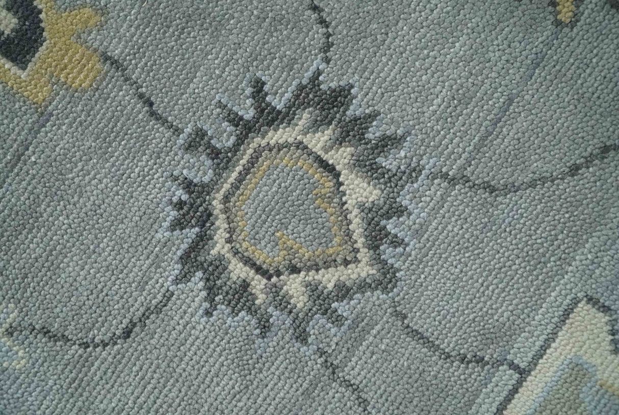 Antique Hand Knotted Silver and Charcoal Traditional Floral Oushak Wool Area Rug