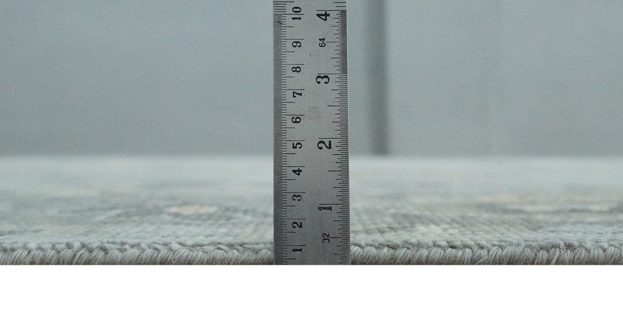 Antique Hand Knotted Silver and Charcoal Traditional Floral Oushak Wool Area Rug