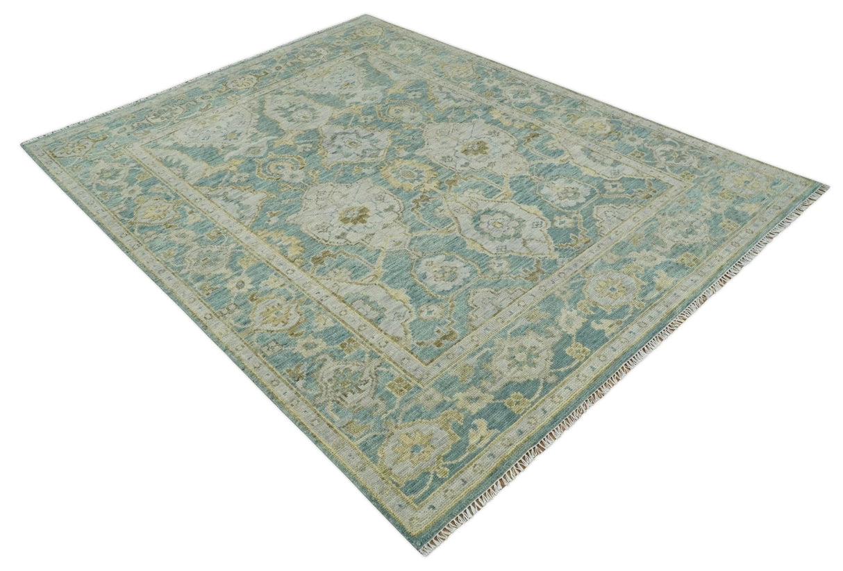 Hand Knotted Traditional Turkish Teal Oushak Wool Rug