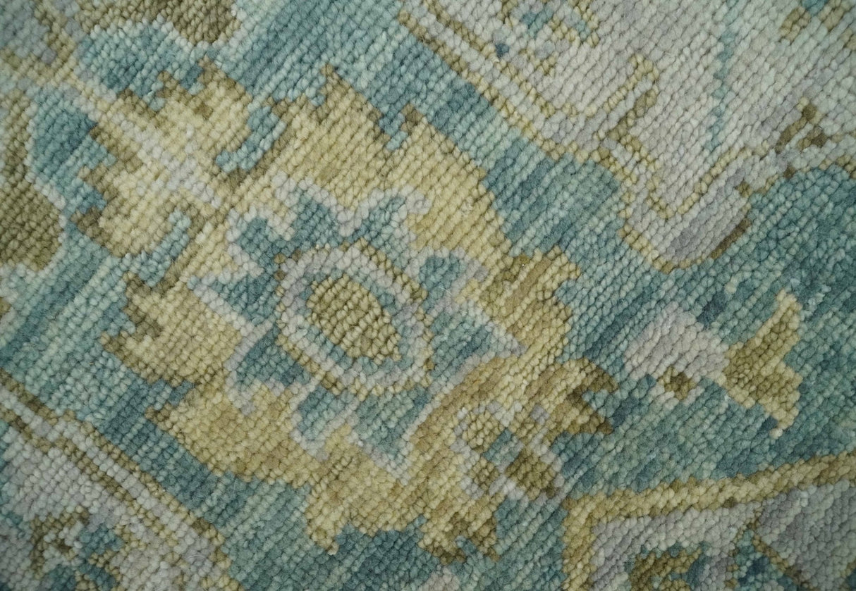 Hand Knotted Traditional Turkish Teal Oushak Wool Rug