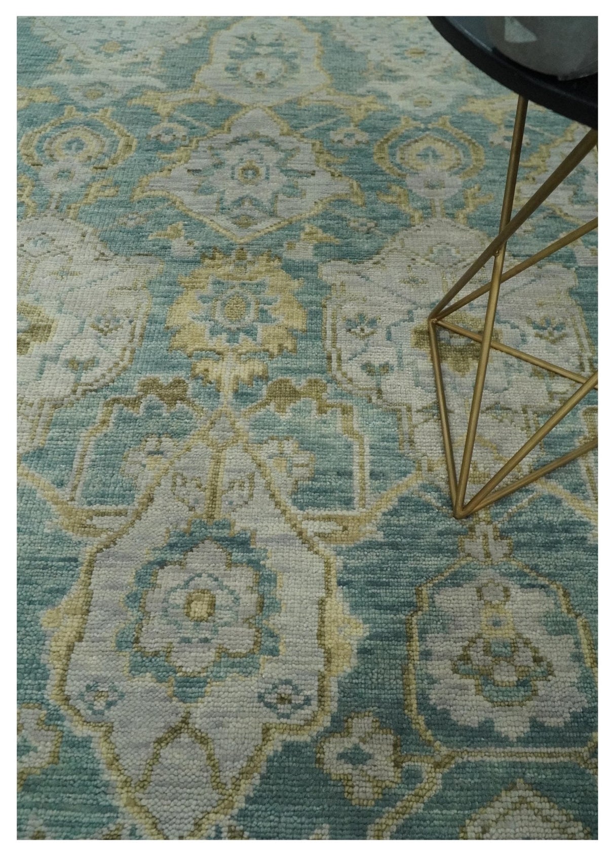 Hand Knotted Traditional Turkish Teal Oushak Wool Rug