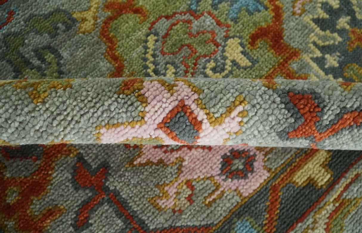 Antique Moss All Wool Traditional Persian Silver, Rust and Green Hand knotted Oushak Area Rug