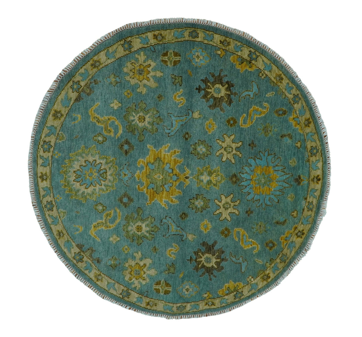 Antique Moss Green and Blue Wool Hand Knotted Traditional Oriental Oushak Multi size Wool Area Rug