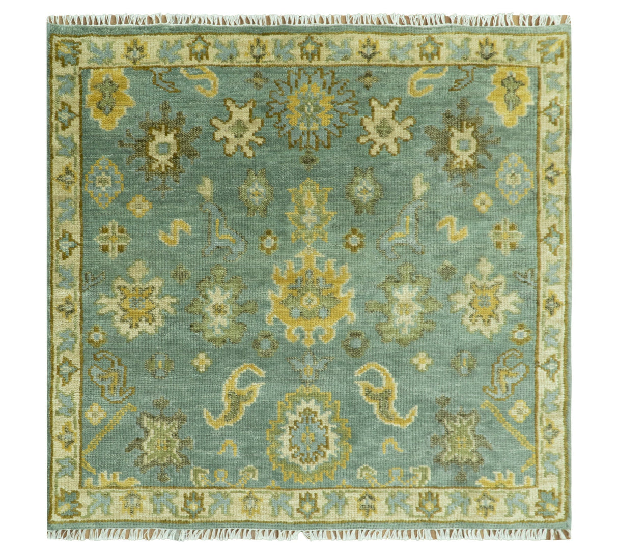 Antique Moss Green and Blue Wool Hand Knotted Traditional Oriental Oushak Multi size Wool Area Rug