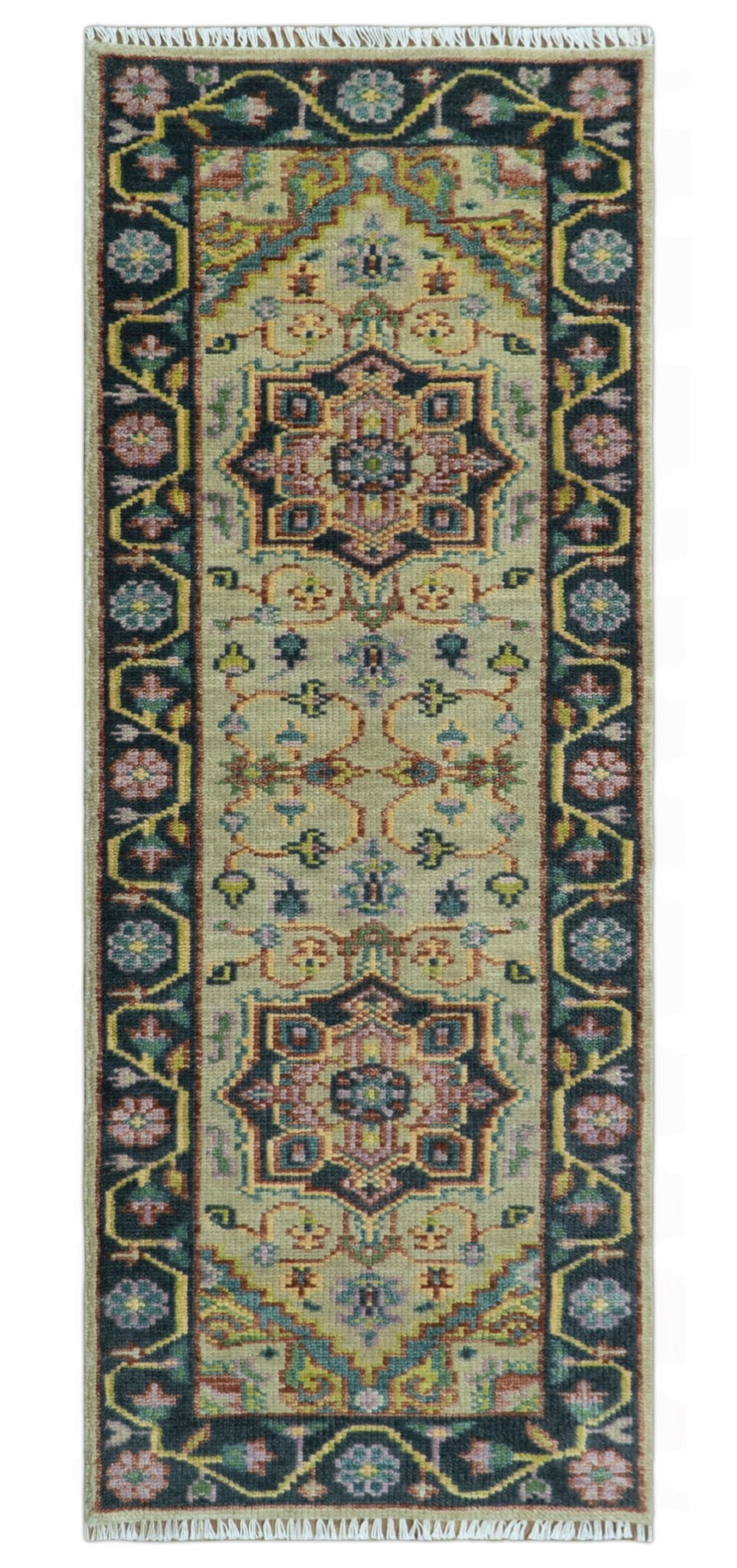 Antique Moss Green and Pink Traditional Multi Size Wool Area Rug