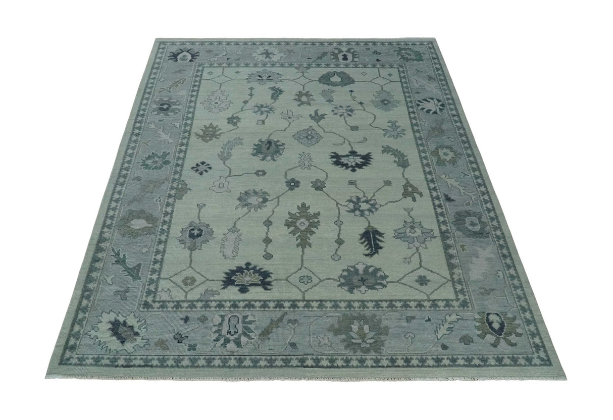 Antique multi size Hand Knotted Beige and Silver Traditional Floral Oushak wool Area Rug