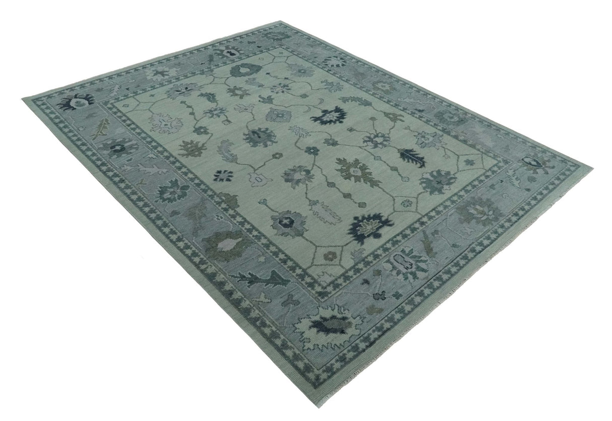 Antique multi size Hand Knotted Beige and Silver Traditional Floral Oushak wool Area Rug
