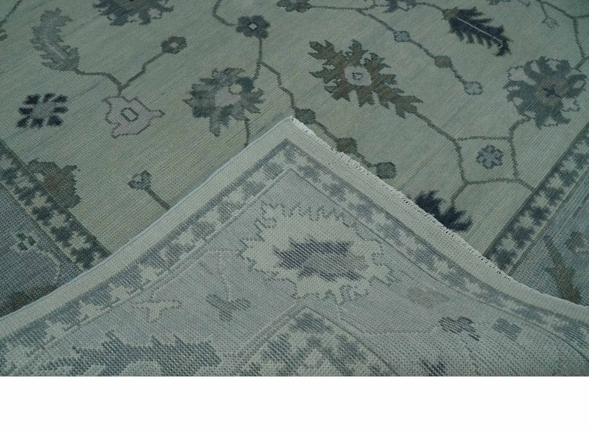 Antique multi size Hand Knotted Beige and Silver Traditional Floral Oushak wool Area Rug