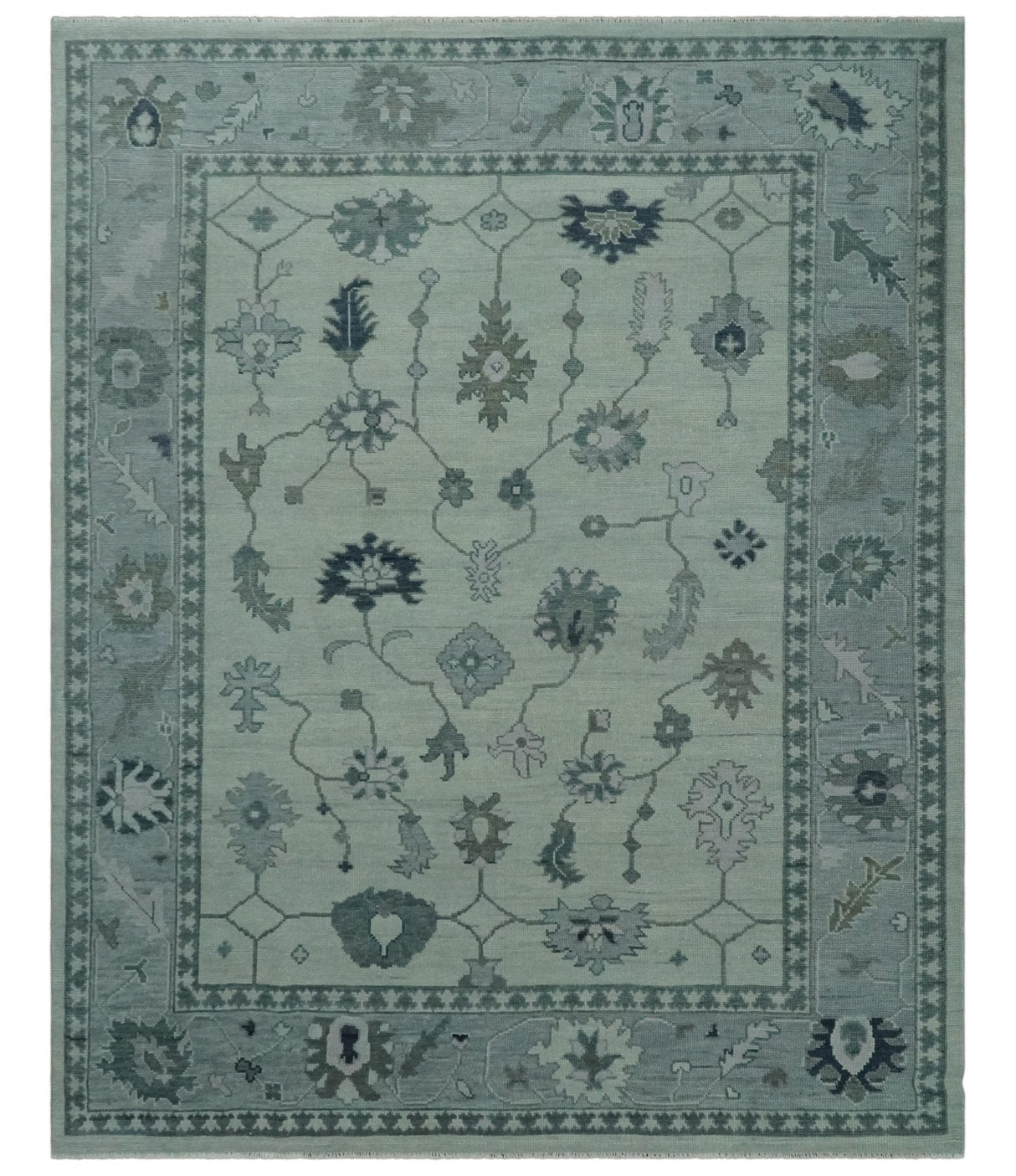 Antique multi size Hand Knotted Beige and Silver Traditional Floral Oushak wool Area Rug