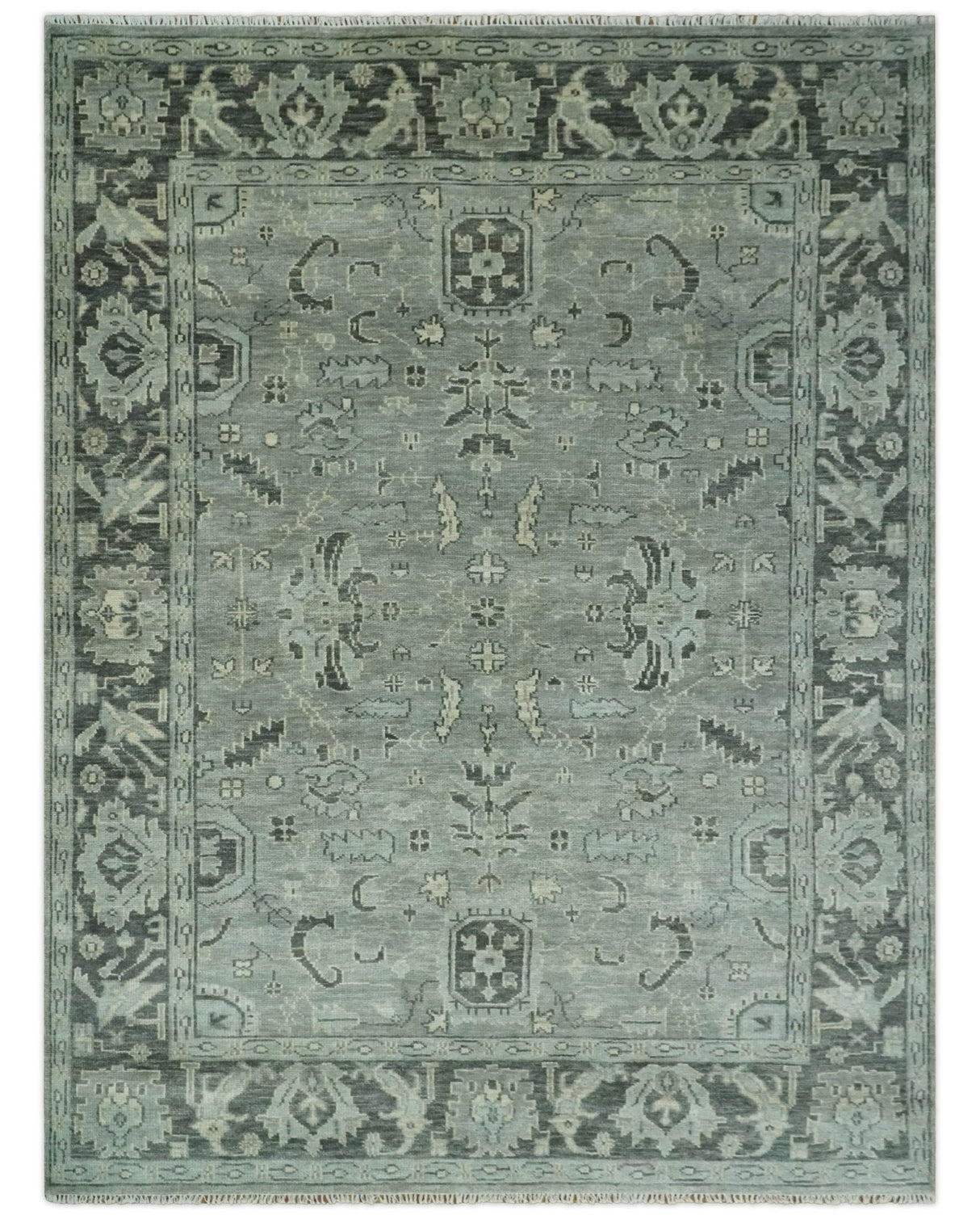 Antique Oushak Silver and Charcoal Multi size Wool Area Rug