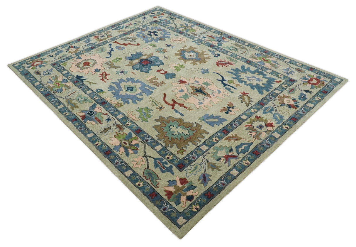Hand Tufted Beige, Blue and Peach Traditional Oushak Custom Made wool Area Rug, Kids, Living Room and Bedroom Rug