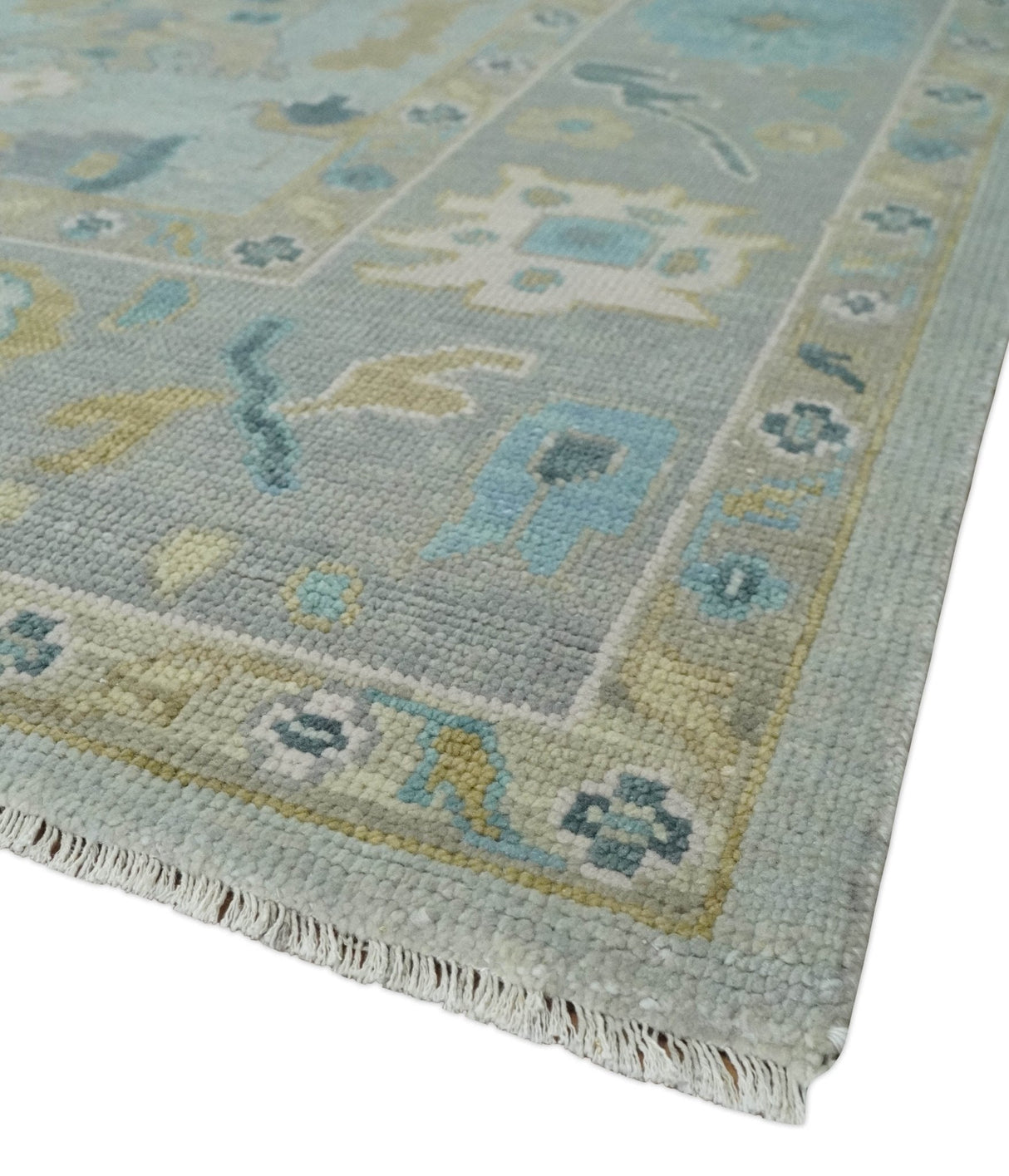 Antique Silver and Gold Vibrant Colorful Hand knotted Oushak wool Area Rug