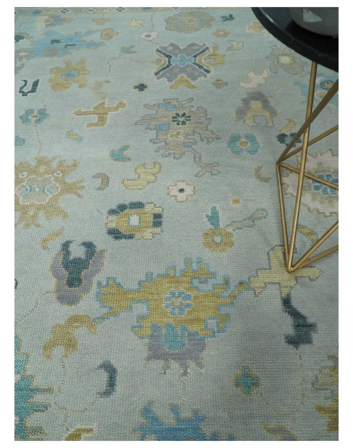 Antique Silver and Gold Vibrant Colorful Hand knotted Oushak wool Area Rug