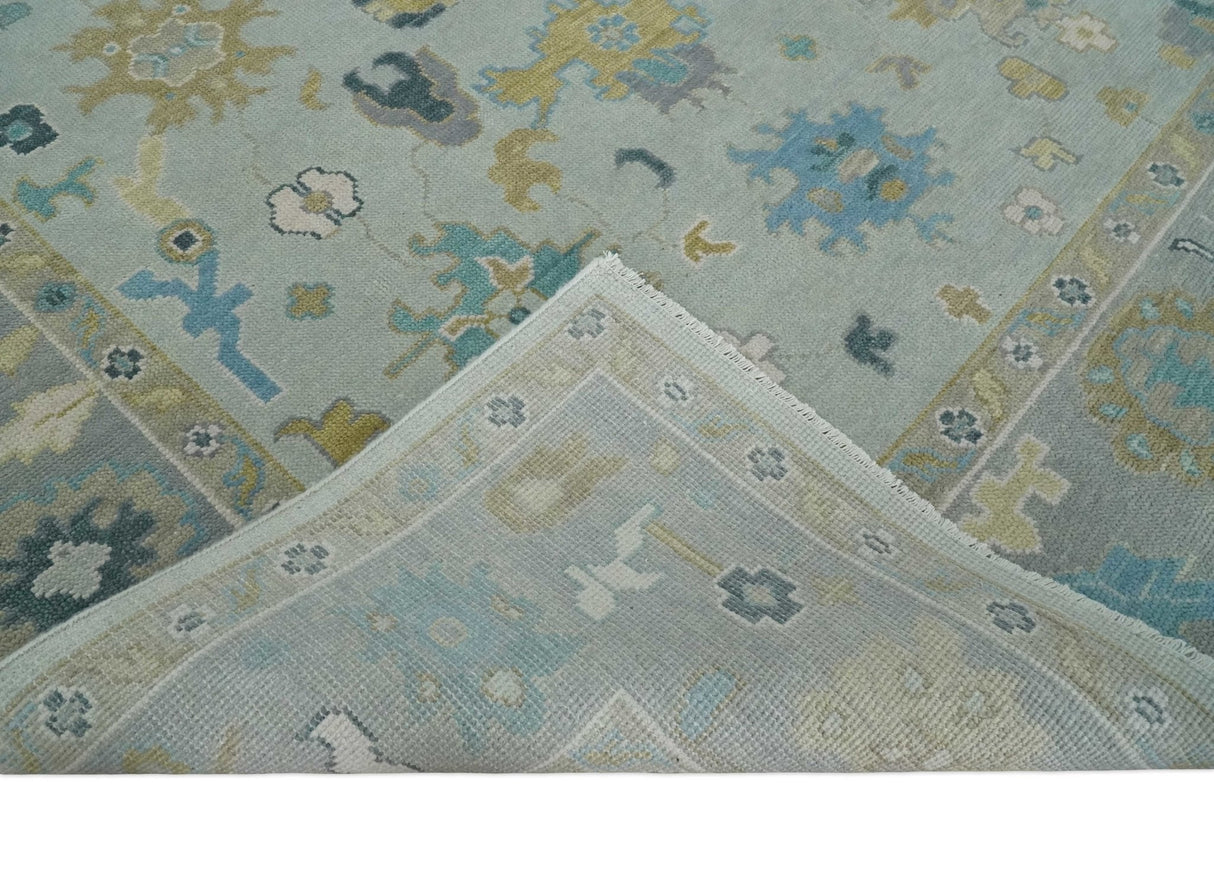 Antique Silver and Gold Vibrant Colorful Hand knotted Oushak wool Area Rug