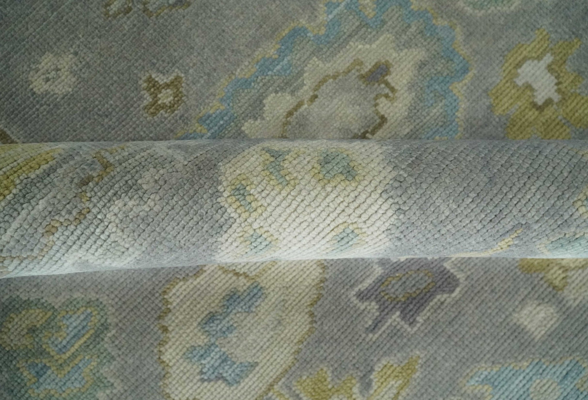 Antique Silver Hand Knotted Oushak Wool Area Rug