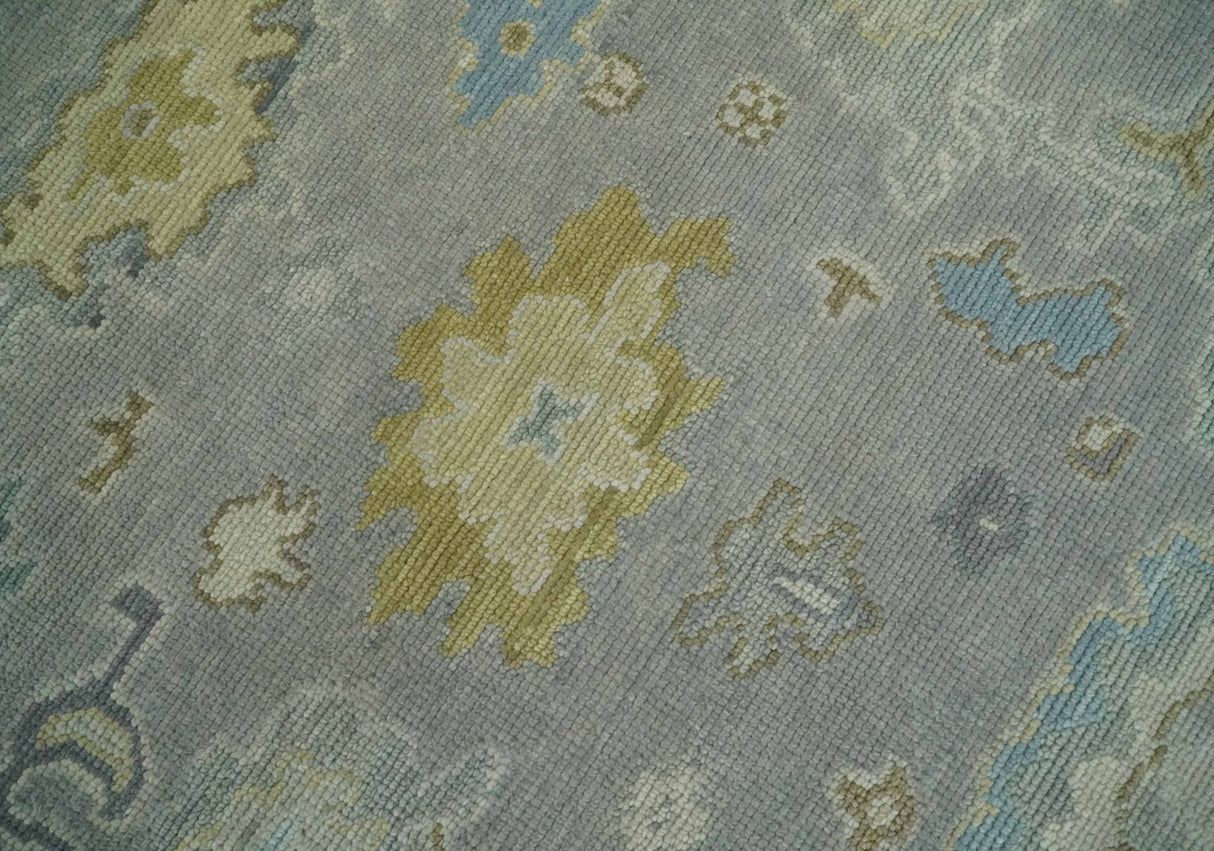 Antique Silver Hand Knotted Oushak Wool Area Rug