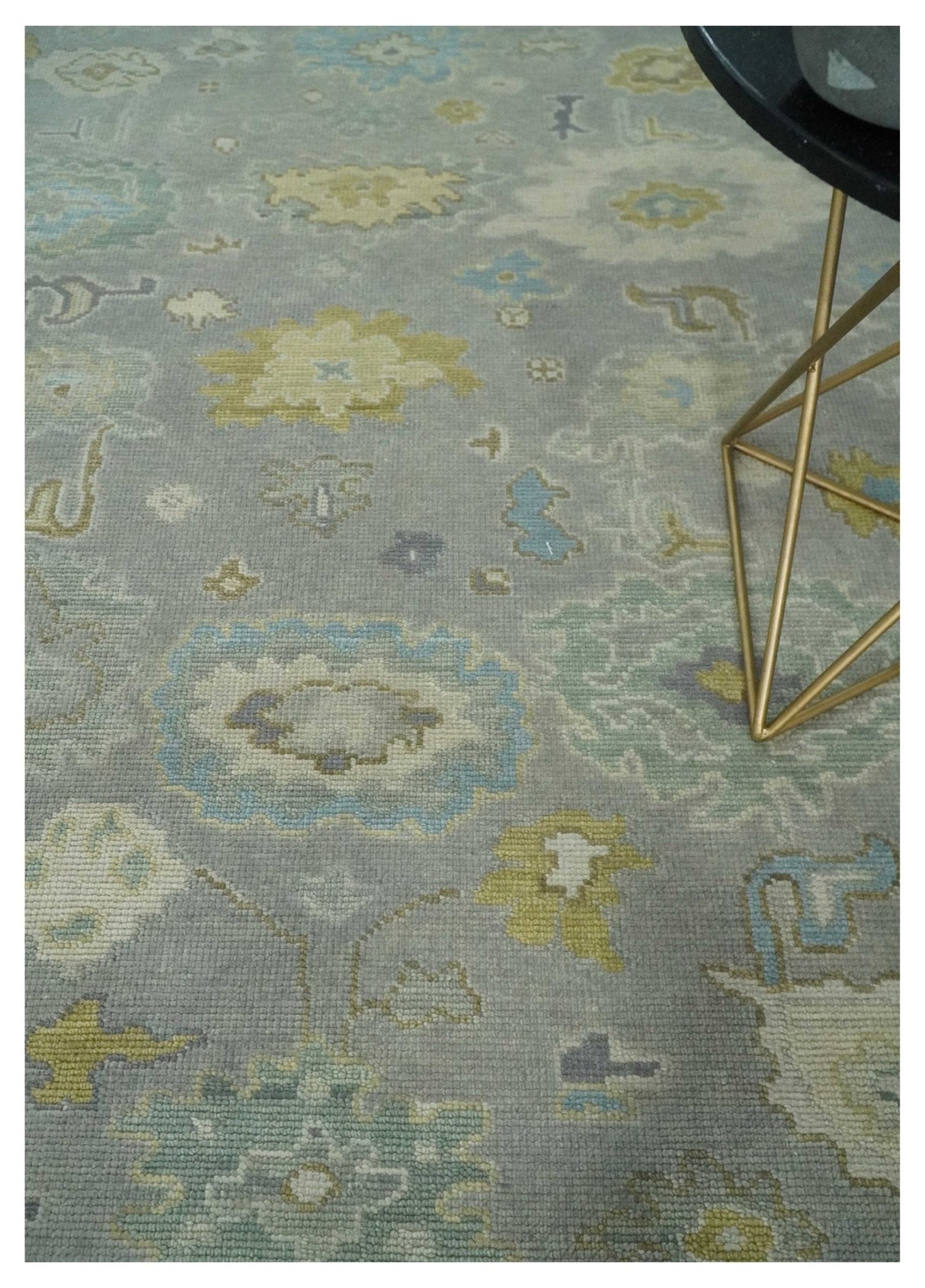 Antique Silver Hand Knotted Oushak Wool Area Rug