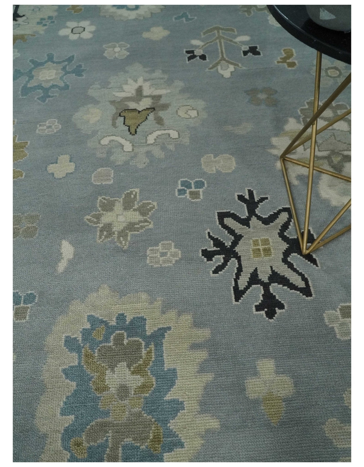 Custom Made Antique look Silver, Beige Hand Knotted Traditional Oushak Wool Area Rug