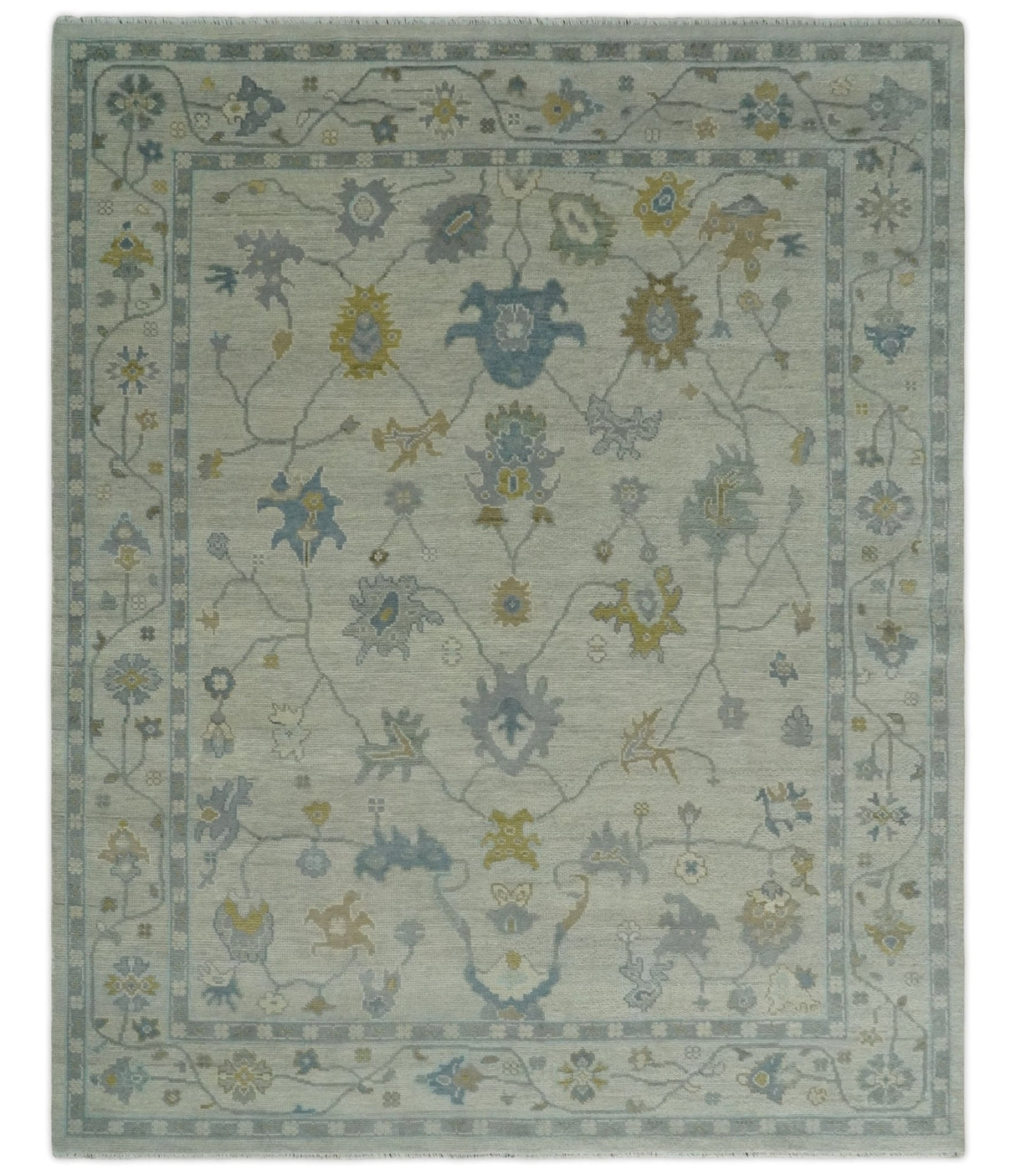 Antique Silver Hand knotted Traditional Multi Size Oushak Wool area Rug