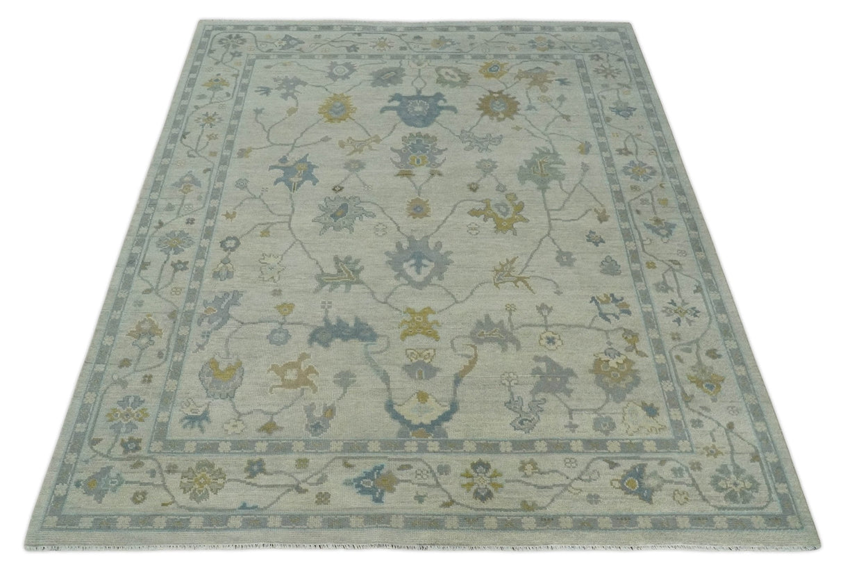 Antique Silver Hand knotted Traditional Multi Size Oushak Wool area Rug