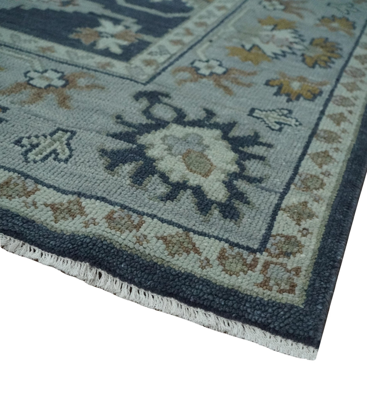Antique style Blue and Silver Traditional Multi Size Hand Knotted Oushak Wool Rug