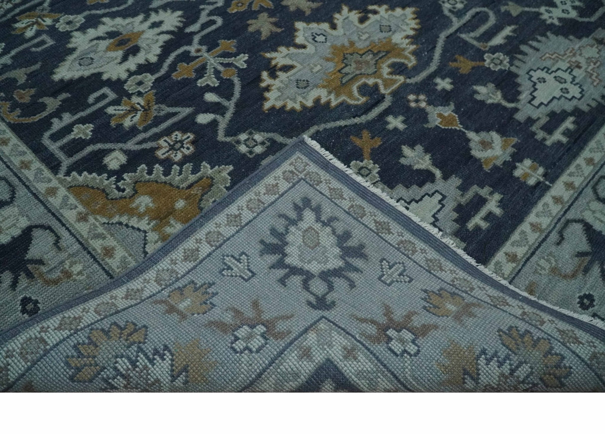 Antique style Blue and Silver Traditional Multi Size Hand Knotted Oushak Wool Rug