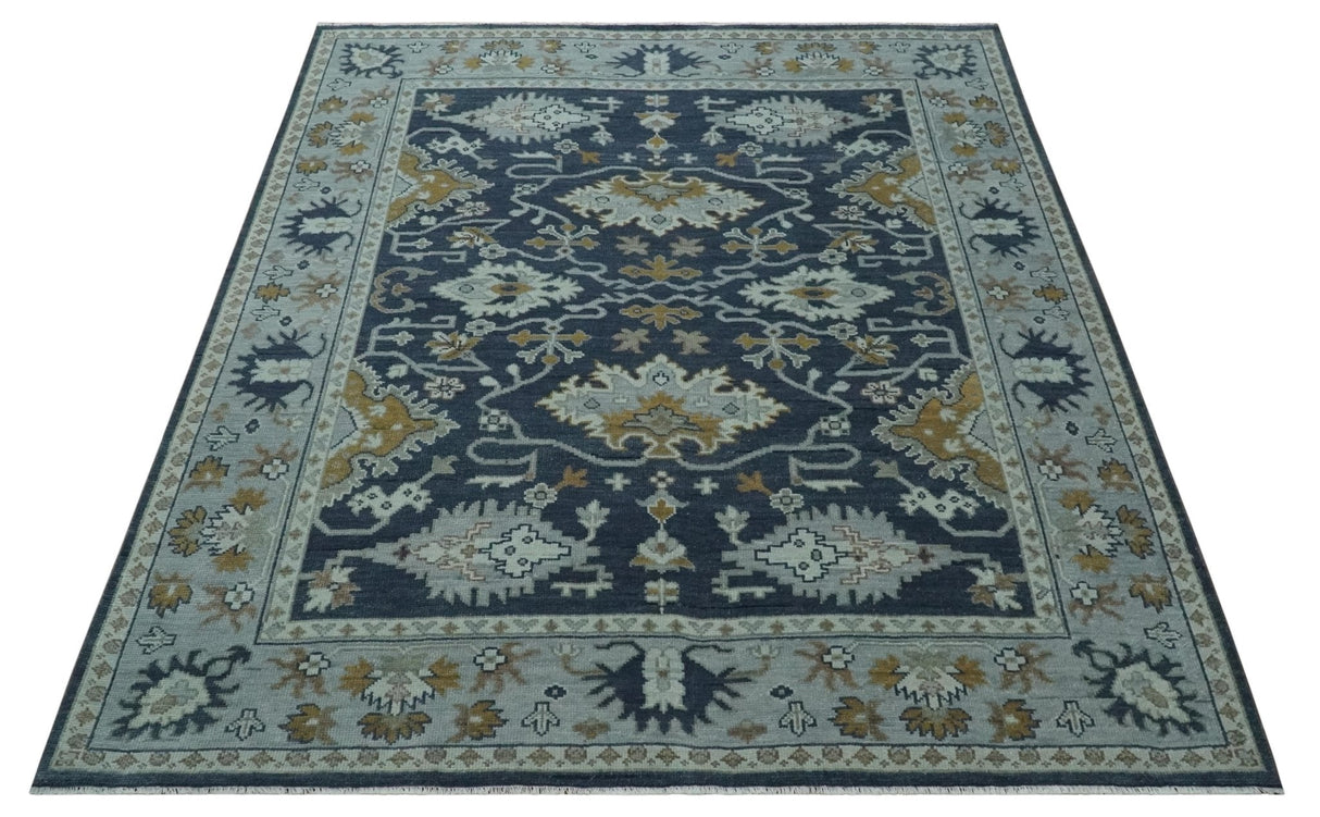 Antique style Blue and Silver Traditional Multi Size Hand Knotted Oushak Wool Rug