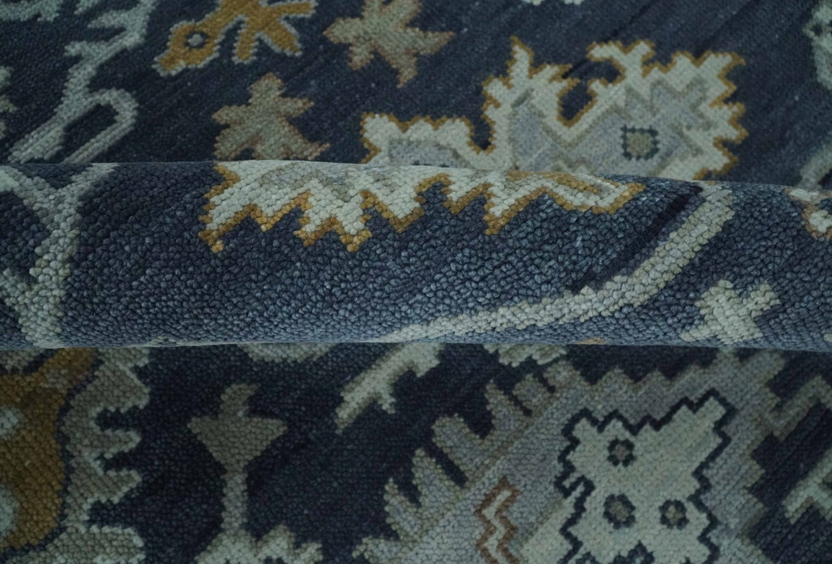 Antique style Blue and Silver Traditional Multi Size Hand Knotted Oushak Wool Rug