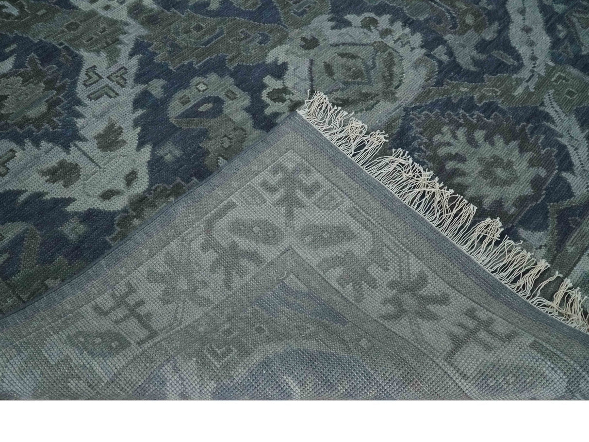 Antique style Blue, Charcoal and Silver Hand Knotted dragon Oushak Wool Area Rug