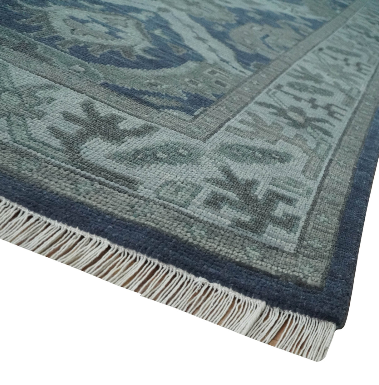 Antique style Blue, Charcoal and Silver Hand Knotted dragon Oushak Wool Area Rug