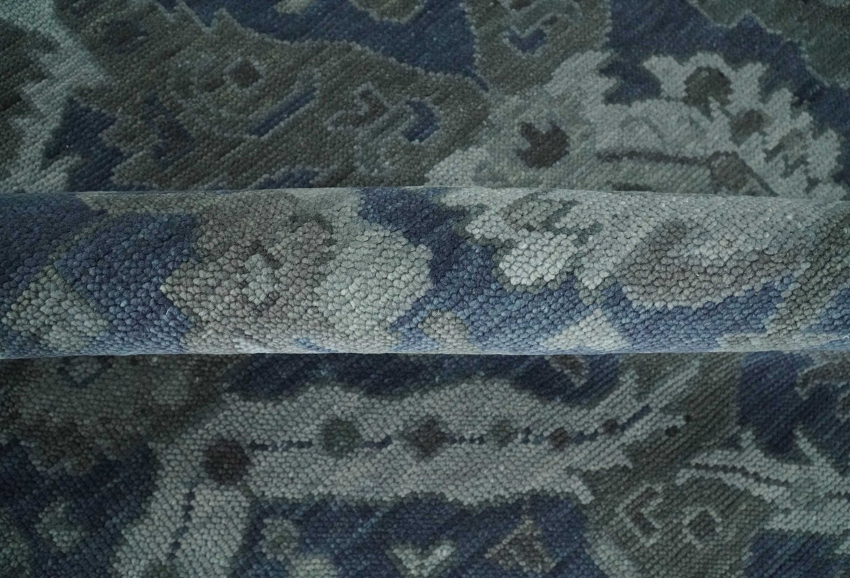 Antique style Blue, Charcoal and Silver Hand Knotted dragon Oushak Wool Area Rug