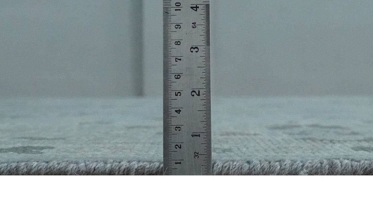 Antique style Blue, Silver and Charcoal Hand Knotted Oushak Wool Area Rug