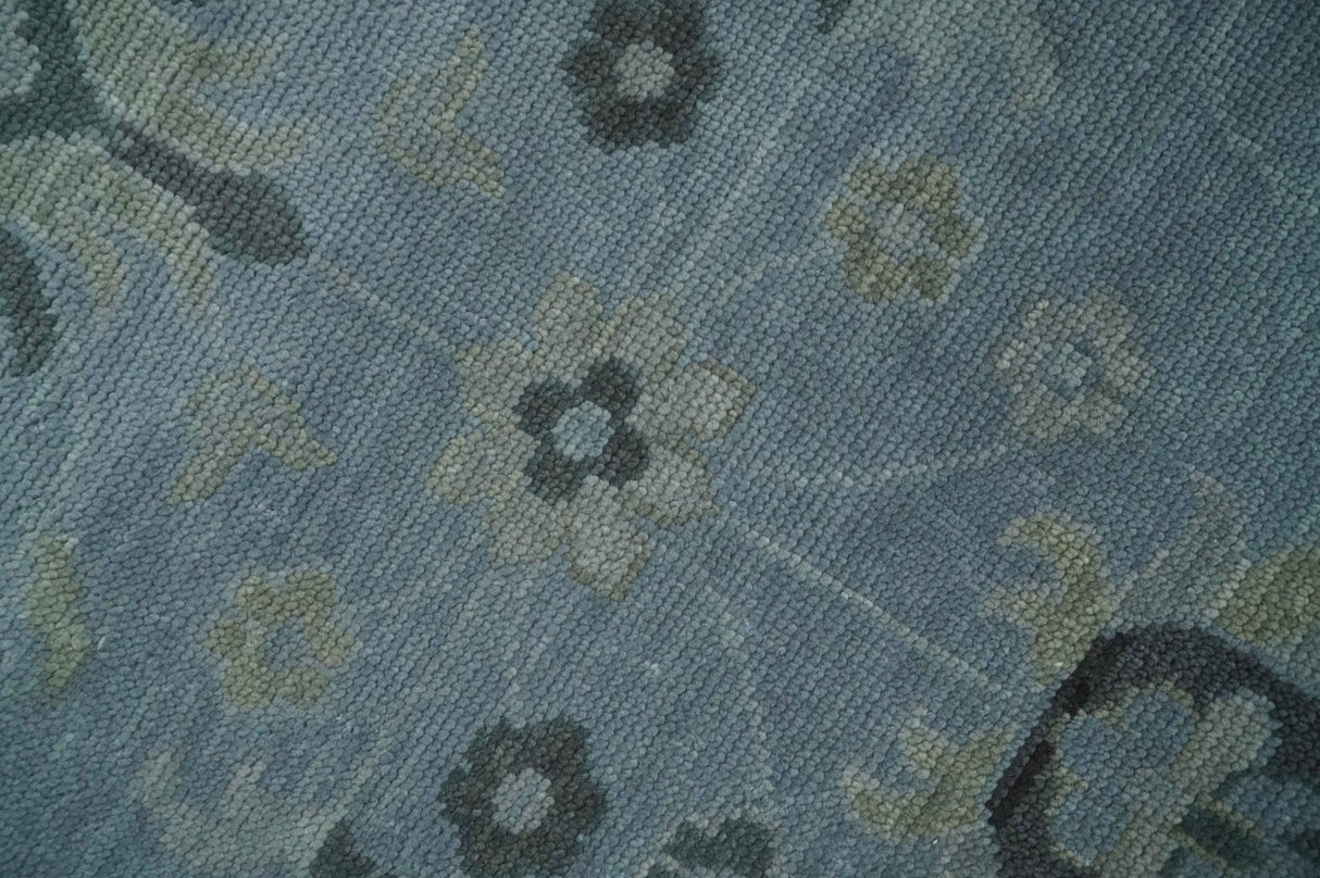 Antique style Blue, Silver and Charcoal Hand Knotted Oushak Wool Area Rug