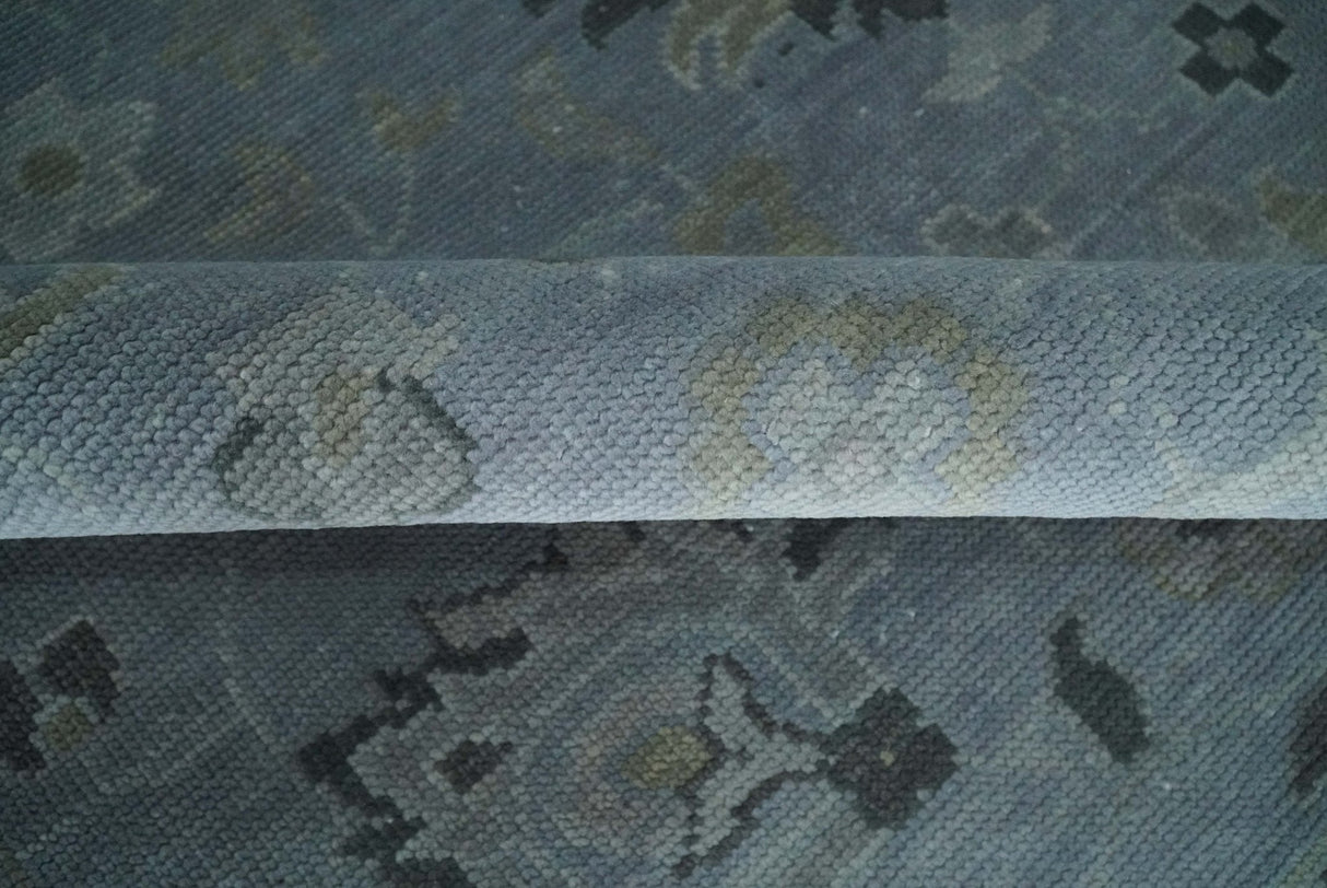 Antique style Blue, Silver and Charcoal Hand Knotted Oushak Wool Area Rug