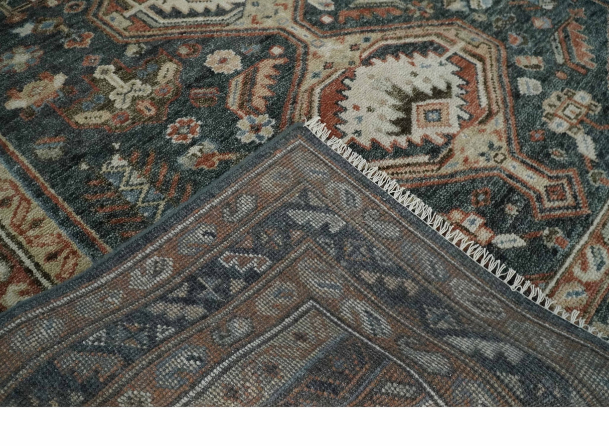 Antique Style Charcoal, Beige and Rust Hand knotted Custom Made wool Area Rug