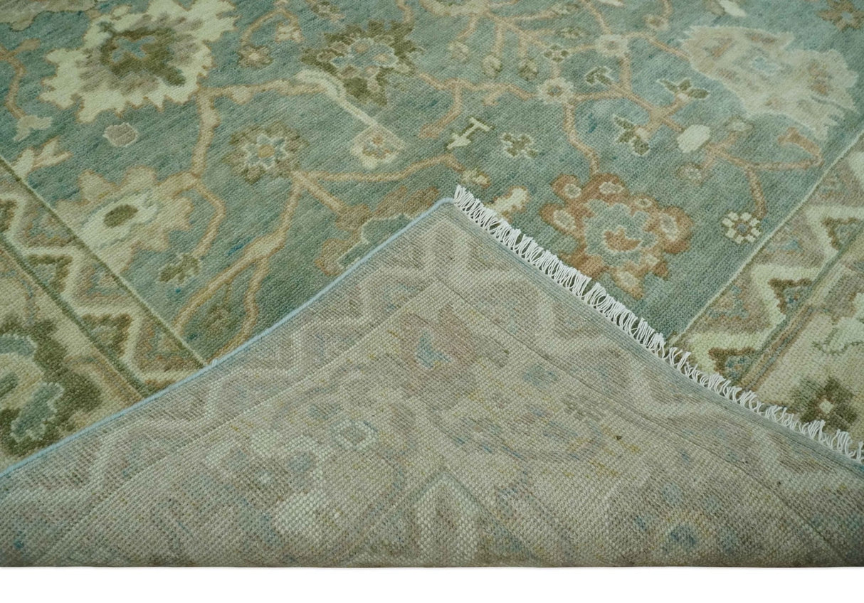Antique style Floral Gray, Beige and Green Hand knotted Oriental Oushak Multi Size Wool Area Rug