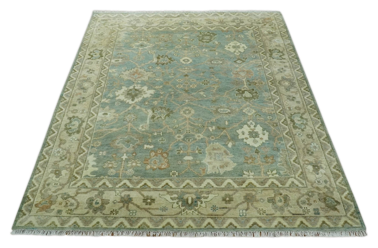 Antique style Floral Gray, Beige and Green Hand knotted Oriental Oushak Multi Size Wool Area Rug