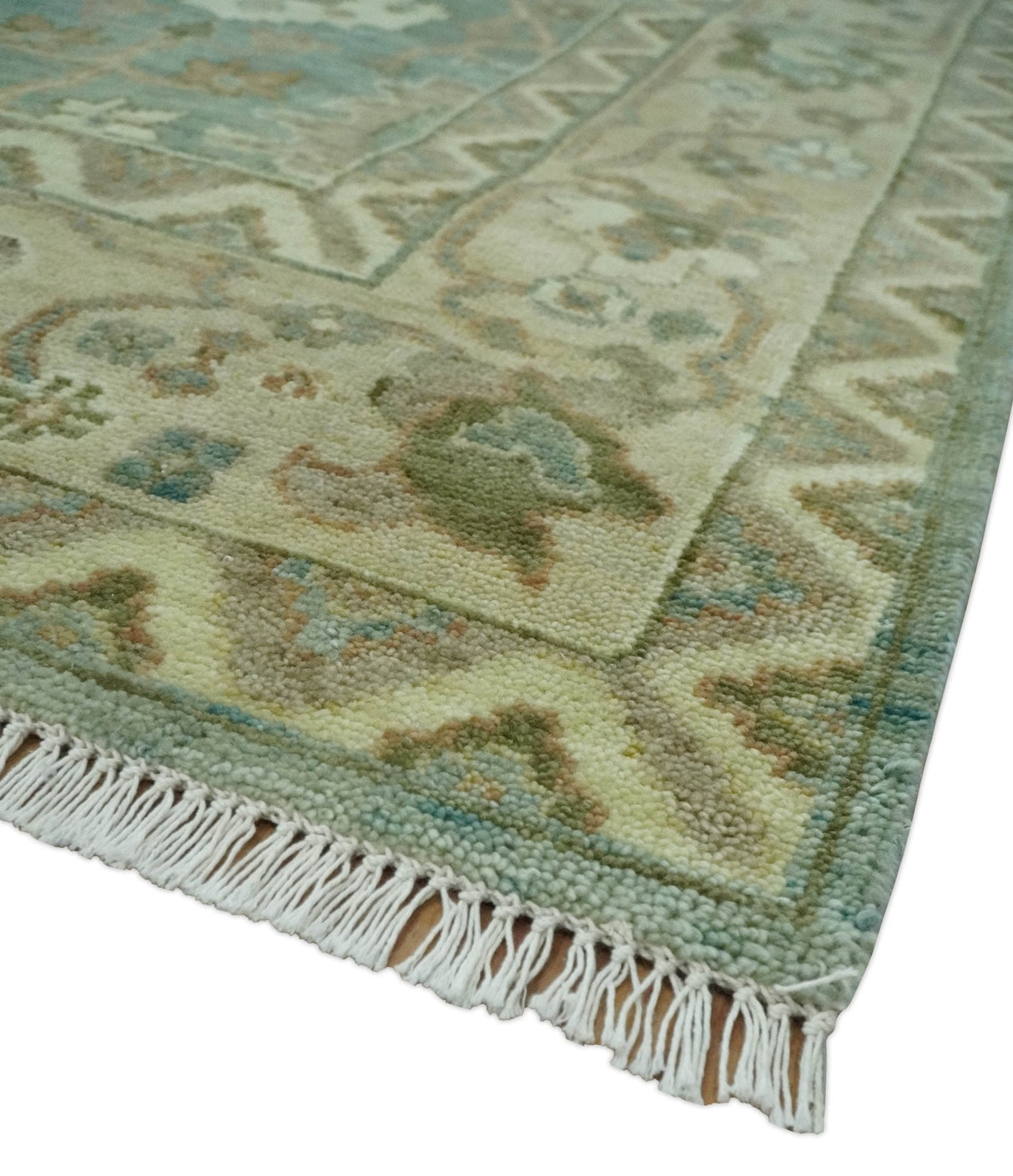 Antique style Floral Gray, Beige and Green Hand knotted Oriental Oushak Multi Size Wool Area Rug