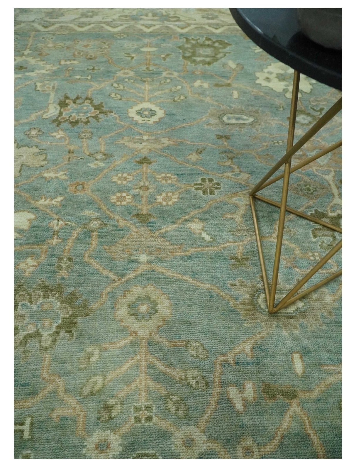 Antique style Floral Gray, Beige and Green Hand knotted Oriental Oushak Multi Size Wool Area Rug