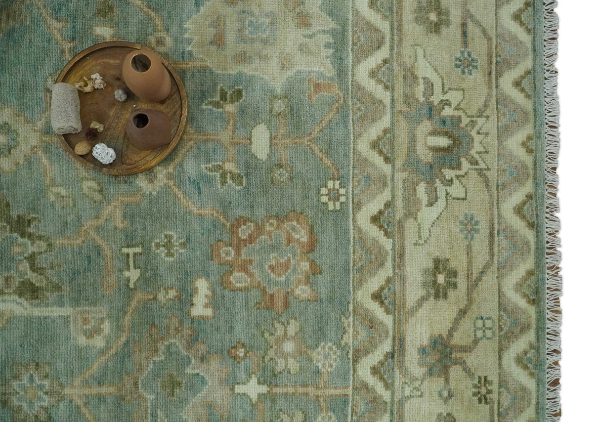 Antique style Floral Gray, Beige and Green Hand knotted Oriental Oushak Multi Size Wool Area Rug